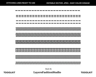 Fashion Stitching Brush Set: Vector Flat Sketch (AI, JPEG)