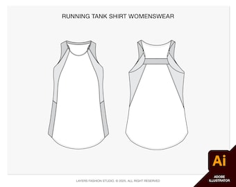 Editable Running Tank shirt Tech Pack: AI Vector Flat Sketch (Digital Download)