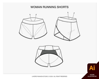 Running Shorts Vector Mockup: Fashion Illustrator Tech Pack (AI, PDF)