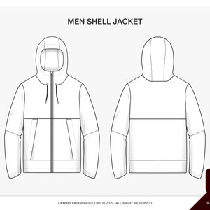 Könnte beinhalten: Eine weiße Kapuzenjacke mit Reißverschluss und zwei Taschen. Die Jacke hat ein schlichtes Design und ist zum Schichten geeignet.