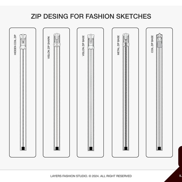 ZIP Pack Fashion Design Template - Flat Sketch Technical Drawing - Illustrator Ai. PDF Vector Instant Download File