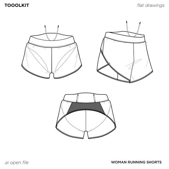 Running Shorts Vector Mockup: Fashion Illustrator Tech Pack (AI