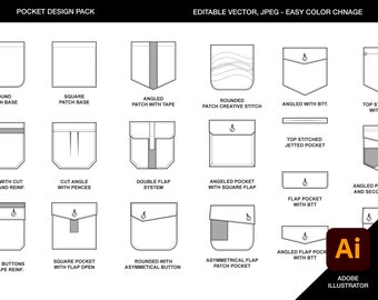 Pockets Fashion Design Template: Flat Sketch Vector (AI, PDF)