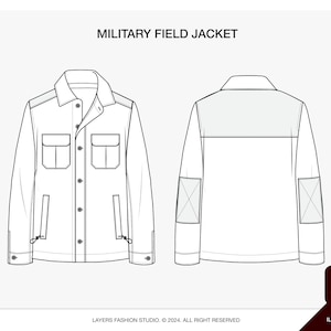 Field Jacket Military Vector Mockup Pack Template Fashion Illustrator Tech Pack  Clothing Template Design bundle flat drawings collection
