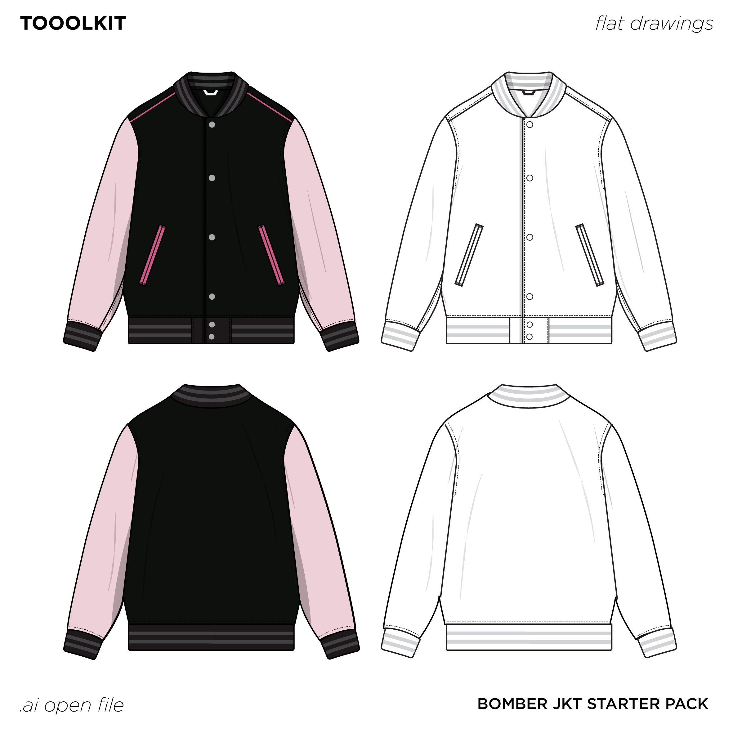 Bomber Starter Pack Models Design - Apparel Tech Drawings - 3 MODEL ...