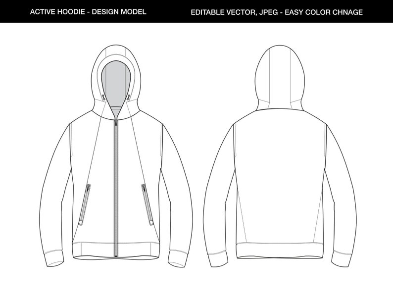 Active Hoodie Vector Mockup Pack Template Fashion Illustrator - Etsy