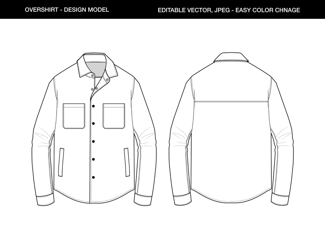 OVERSHIRT Vector Mockup Pack Template Fashion Illustrator Tech Pack ...