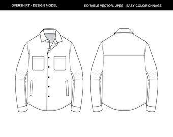 Overshirt Vector Mockup: Fashion Illustrator Tech Pack (AI, JPEG)