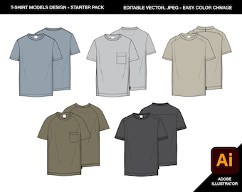 T-Shirt Vector Mockup Template: Fashion Illustrator Tech Pack