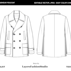 PEACOAT fashion flat sketch - Schizzo tecnico di moda - Coat Sketch Fashion Design