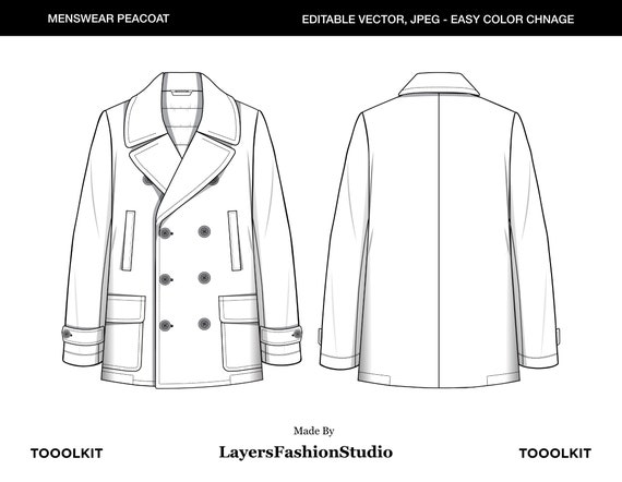 PEACOAT Fashion Flat Sketch Schizzo Tecnico Di Moda Coat Sketch