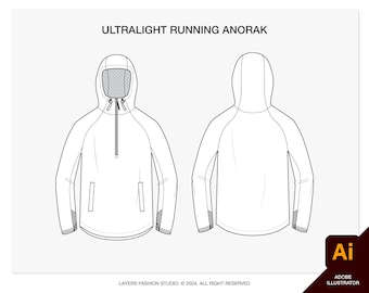 Editable Running Anorak Tech Pack: AI Vector Flat Sketch (Digital Download)