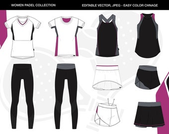 Women sport collection mockup collection streetwear vector illustration yoga sportswear flat drawings moda