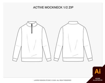 Active Mockneck Jacket Tech Pack: Editable AI Vector Sketch (Digital Download)