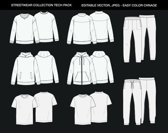 Streetwear Fashion Vector Sketch: Clothing Template Tech Pack (AI, JPEG)