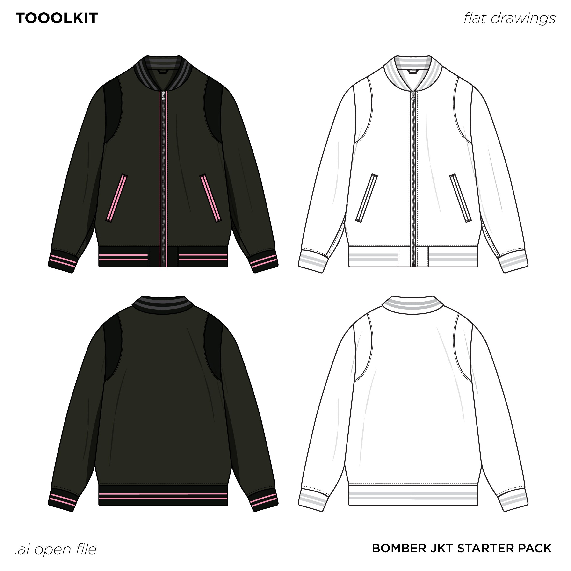 Bomber Starter Pack Models Design - Apparel Tech Drawings - 3 MODEL ...