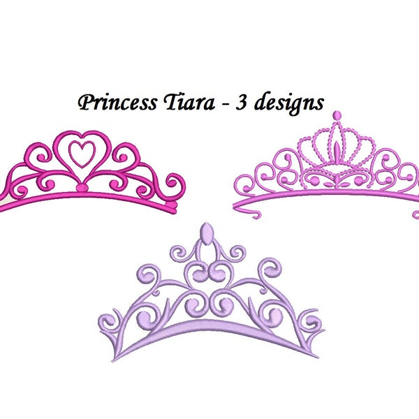 Princess Tiara Embroidery Design - Princess crown - 3 designs Instant Download