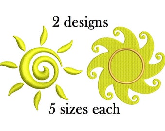 Sun Embroidery Design - 2 designs 5 sizes each Instant download