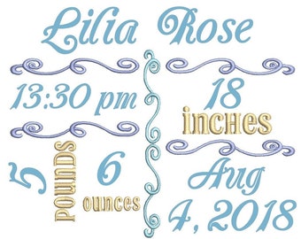 Birth Announcement Embroidery Design - 4,5,6 inch size Birth Template EMBROIDERY instant download