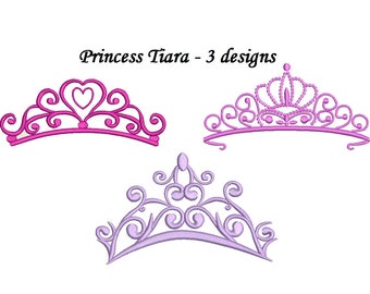 Princess Tiara Embroidery Design - Corona de princesa - 3 diseños Descarga instantánea