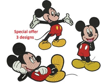 Mickey Mouse Embroidery Design - 3 diseños Descarga instantánea