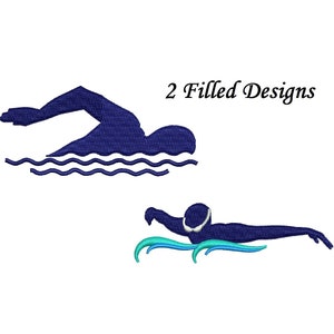 Swimmer Embroidery Design - 2 designs instant download swimming embroidery