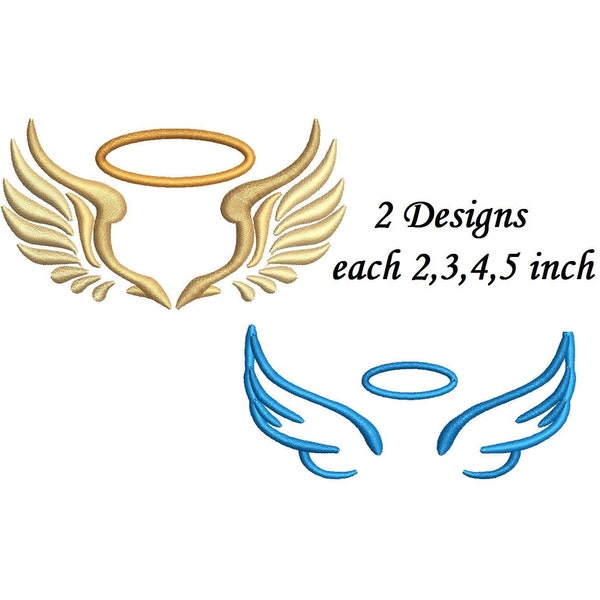 Angel Wings Embroidery Design - 2 designs 4 sizes each machine embroidery INSTANT DOWNLOAD