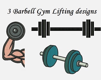 Barbell Embroidery Design - 2 sizes Instant download - Dumbbells Weights lifting GYM workout