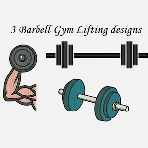 Barbell Embroidery Design - 2 sizes Instant download - Dumbbells Weights lifting GYM workout