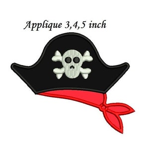Pirate Hat Applique Embroidery Design - 3 sizes Instant download