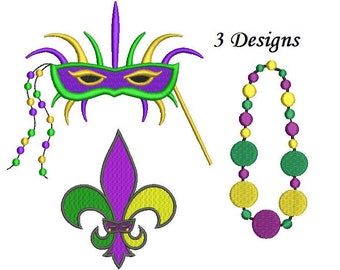 Mardi Gras Embroidery Design - 3 designs instant download