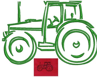 May include: A green line drawing of a tractor with a single large wheel on the right side and a smaller wheel on the left side.