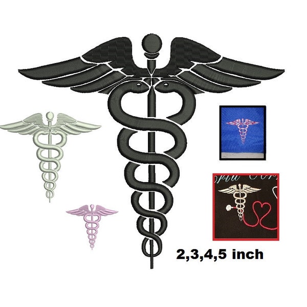 Medical Caduceus Embroidery Design - 3 design sizes machine embroidery INSTANT DOWNLOAD