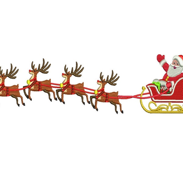 Santa Sleigh Embroidery Design, 4 tailles de rennes de Noël Broderie téléchargement instantané