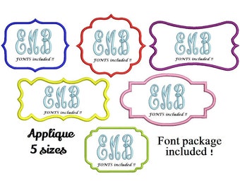 Monogram Frame Applique Design - 6 Frame designs 3,4,5,6,7 inch size each including font package - Border Applique instant download