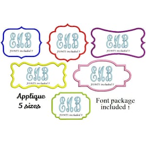 Monogram Frame Applique Design - 6 Frame designs 3,4,5,6,7 inch size each including font package - Border Applique instant download