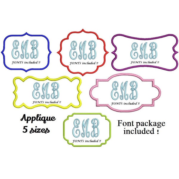 Monogram Frame Applique Design - 6 Frame designs 3,4,5,6,7 inch size each including font package - Border Applique instant download