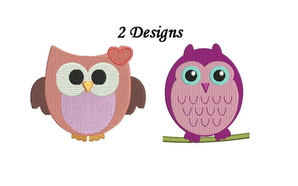 OWL Embroidery Design - 2 designs 3 sizes each machine embroidery INSTANT DOWNLOAD