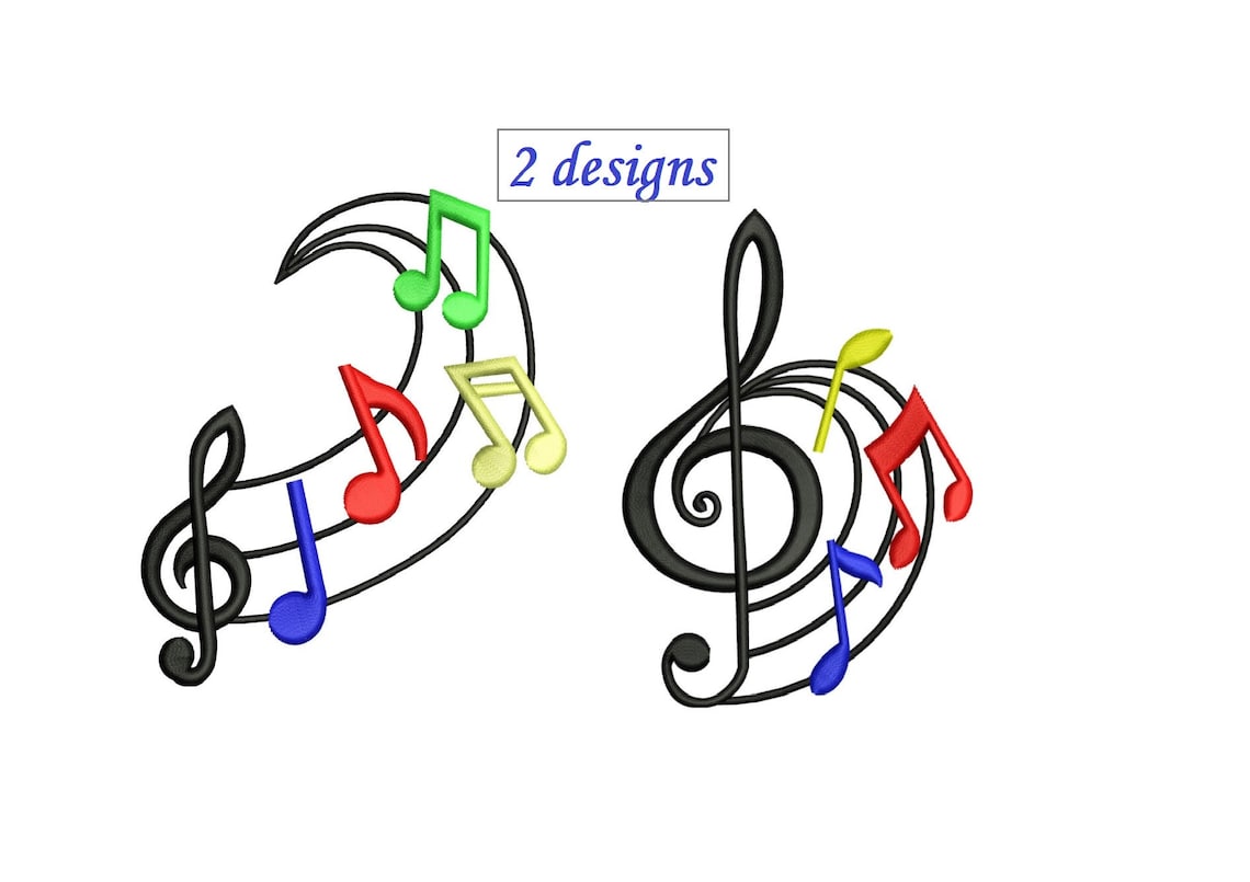Music Notes Embroidery Design 2 Designs 3456 Inch Size Etsy