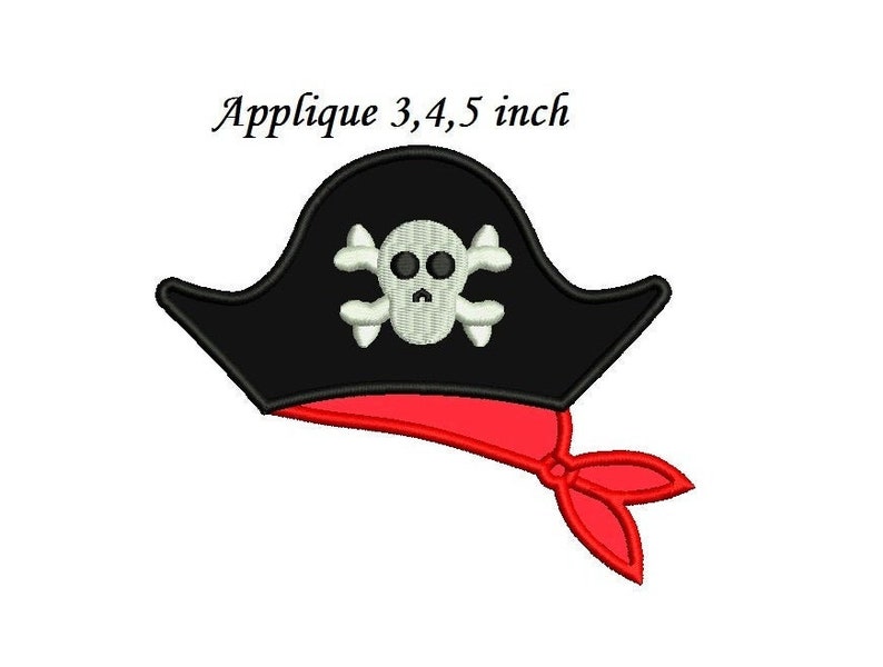 Pirate Hat Applique Embroidery Design 3 Sizes Instant Download Etsy