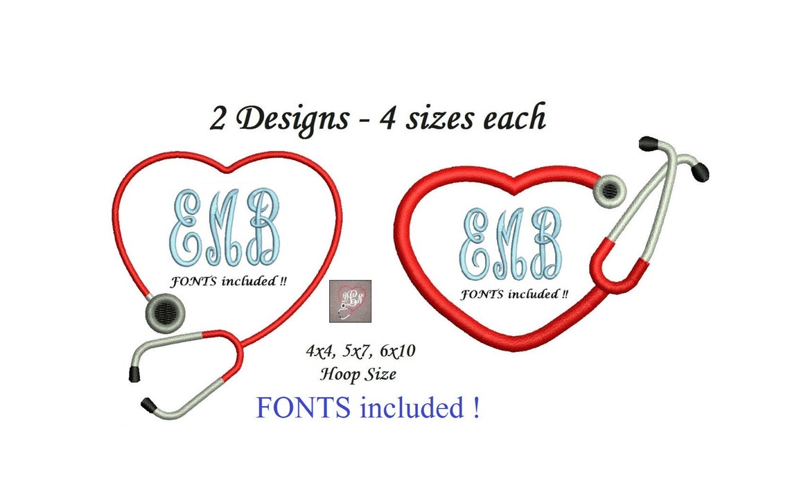 Stethoscope Embroidery Design 2 Designs Each in 3456 Inch Etsy