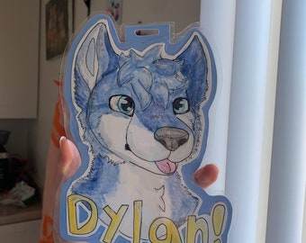CUSTOM furry badges - traditional fursona headshot badges