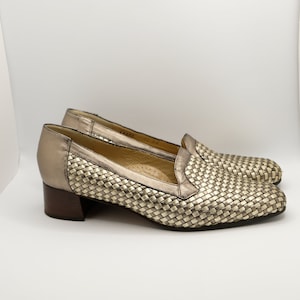 Roberto Capucci women's leather woven metallic loafers sz 11 AAA