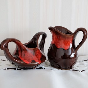 Vintage drip glaze pottery ceramic sugar and creamer set