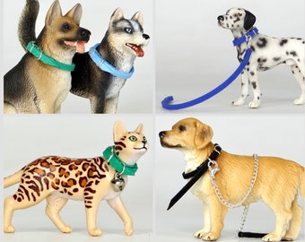 Schleich Papo CollectA etc Dolls House Miniatures Model Dog Cat Accessories Collar Lead Handmade *Choose Colours*