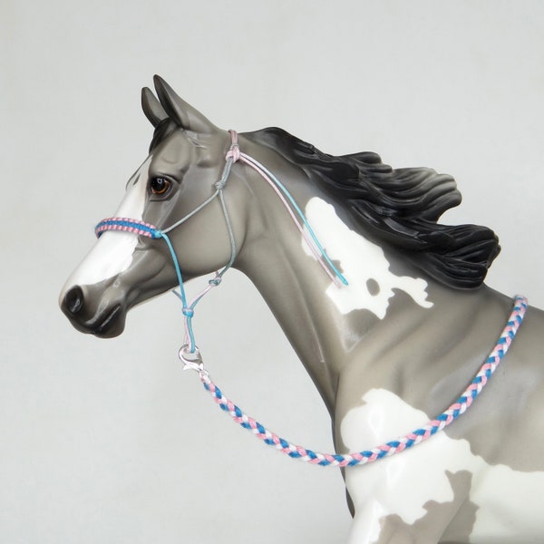 Breyer Traditional Handmade 1:9 Scale Model Horse Tack Blues/Pinks Rope Halter with Braided Noseband + Leadrope