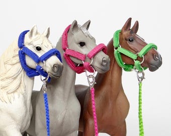 Schleich CollectA etc 1:24 Scale Handmade Halter and Braided Lead Rope Model Horse Tack Accessories Headcollar *Choose Colour*
