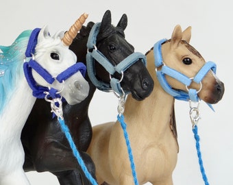 Handmade Schleich CollectA Papo etc 1:24 Scale Halter + Embroidery Lead Model Horse Tack *Choose Colour*