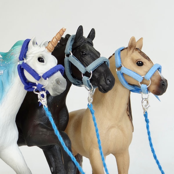 Handmade Schleich CollectA Papo etc 1:24 Scale Halter + Embroidery Lead Model Horse Tack *Choose Colour*