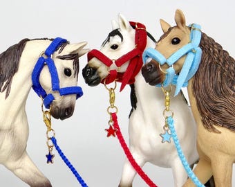 Schleich CollectA 1:24 Scale Model Horse Tack Halter and Lead Rope with Star Charm Headcollar Handmade *Choose Colour*